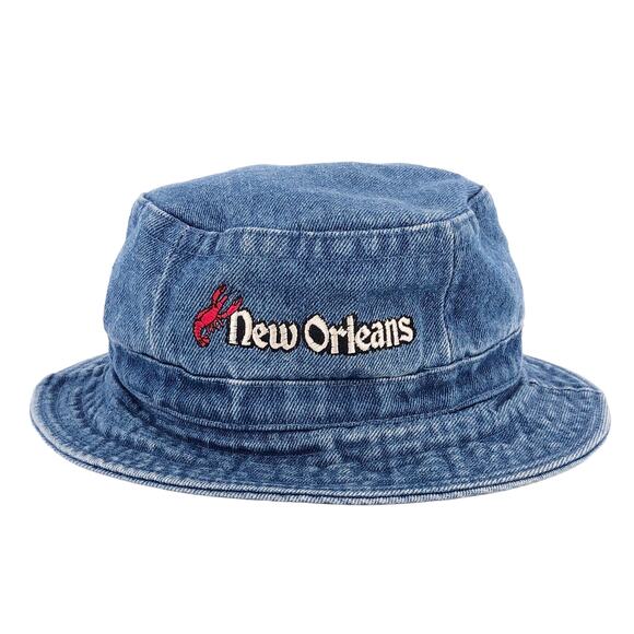 90s denim bucket hat New Orleans crawfish 1990s vintage - Picture 1 of 7